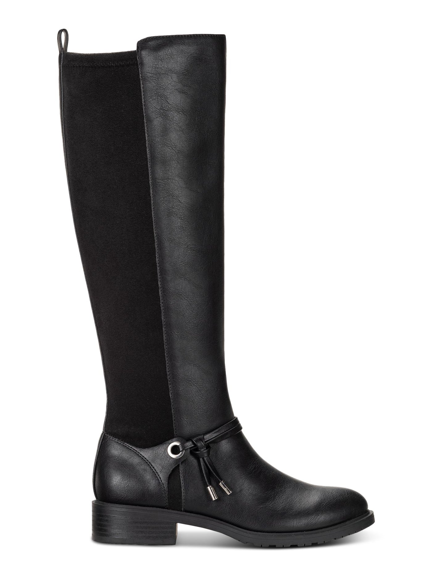 STYLE & COMPANY Womens Black Mixed Media O'ring Ankle Wrap Padded Lug Sole Stretch Verrlee Round Toe Block Heel Zip-Up Riding Boot 9 M