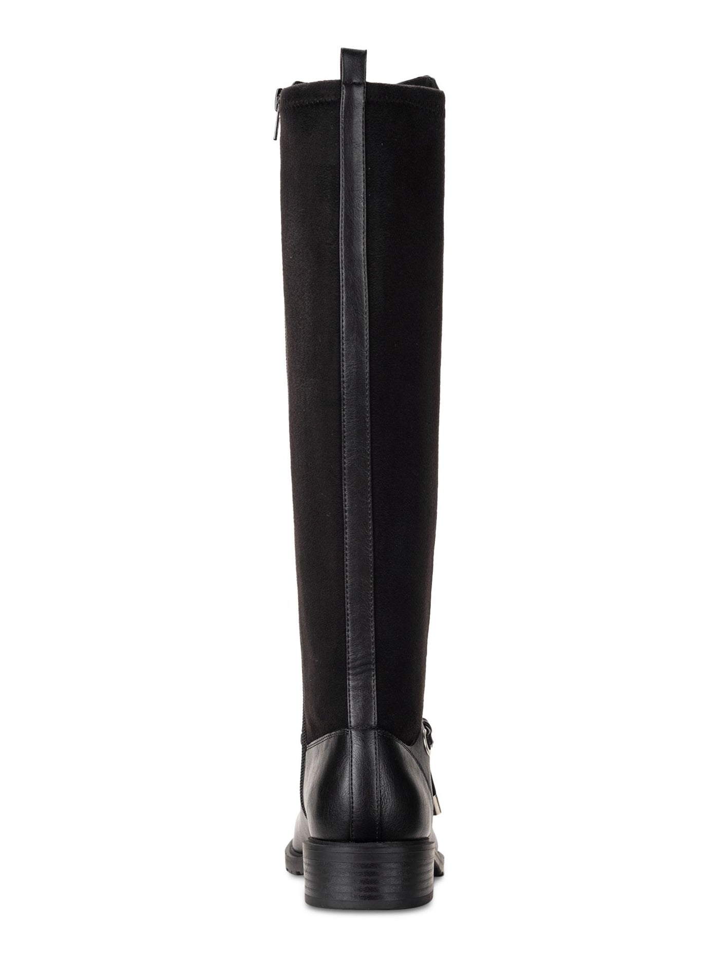 STYLE & COMPANY Womens Black Mixed Media O'ring Ankle Wrap Padded Lug Sole Stretch Verrlee Round Toe Block Heel Zip-Up Riding Boot 6.5 M