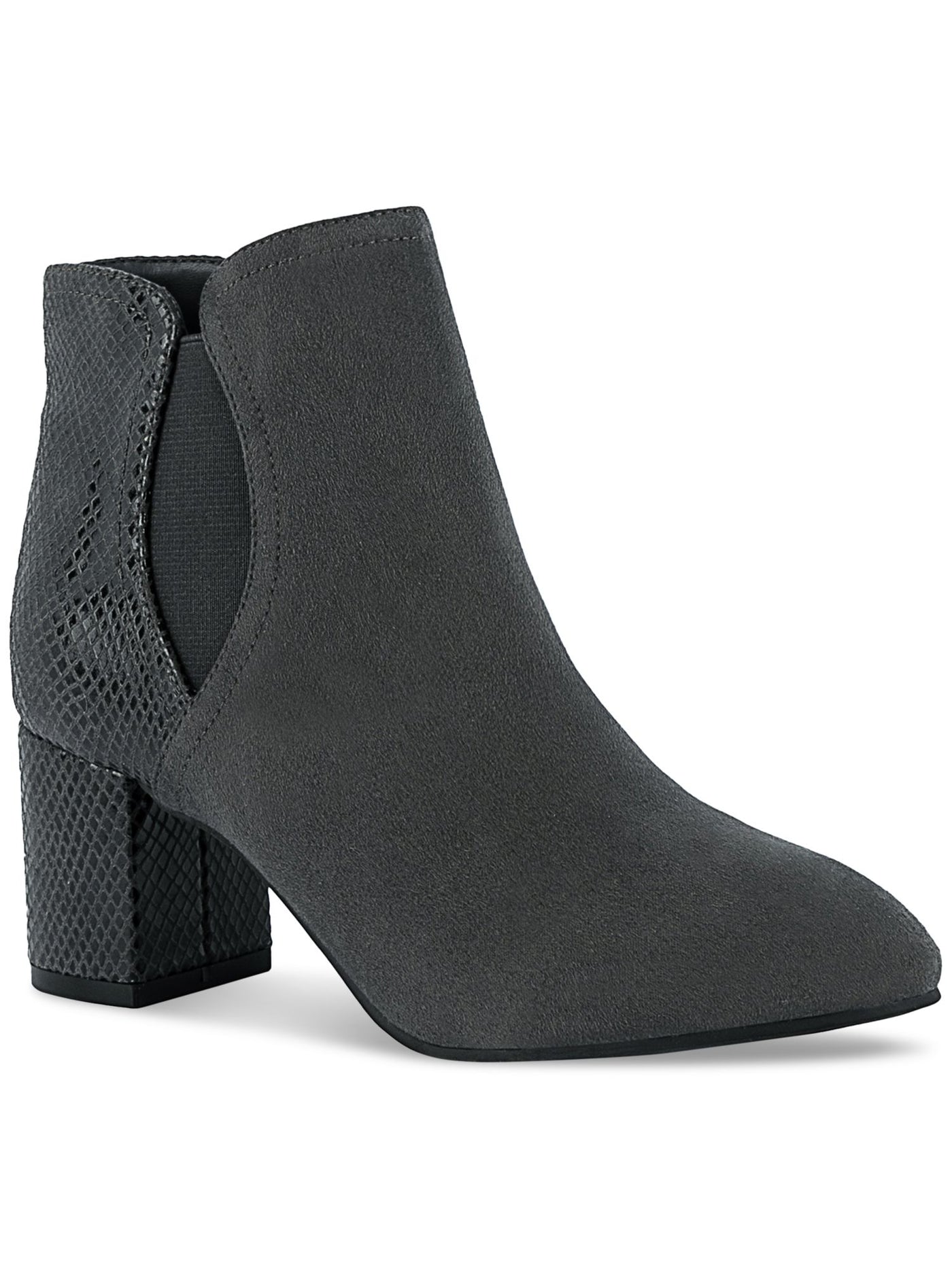 KAREN SCOTT Womens Gray Mixed Media Sheen Diamond Heel Goring Padded Ivynaaf Almond Toe Block Heel Zip-Up Dress Boots 8 M