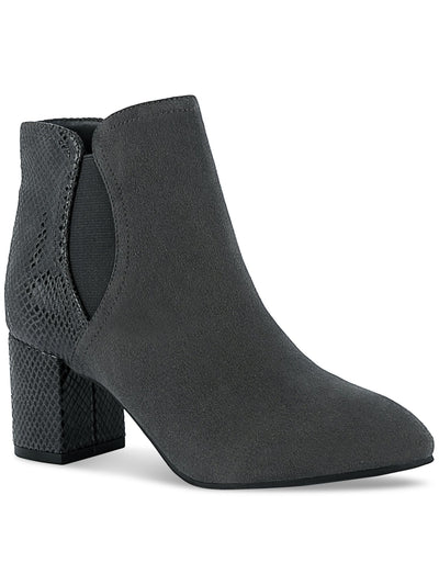 KAREN SCOTT Womens Gray Mixed Media Sheen Diamond Heel Goring Padded Ivynaaf Almond Toe Block Heel Zip-Up Dress Boots 8 M