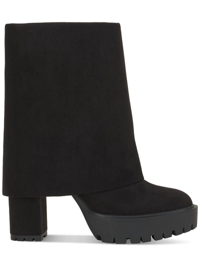 INC Womens Black 1" Platform Cuffed Overlay Lightweight Slip Resistant Treaded Cushioned Breathable Acelina Round Toe Zip-Up Heeled Boots 7.5 M