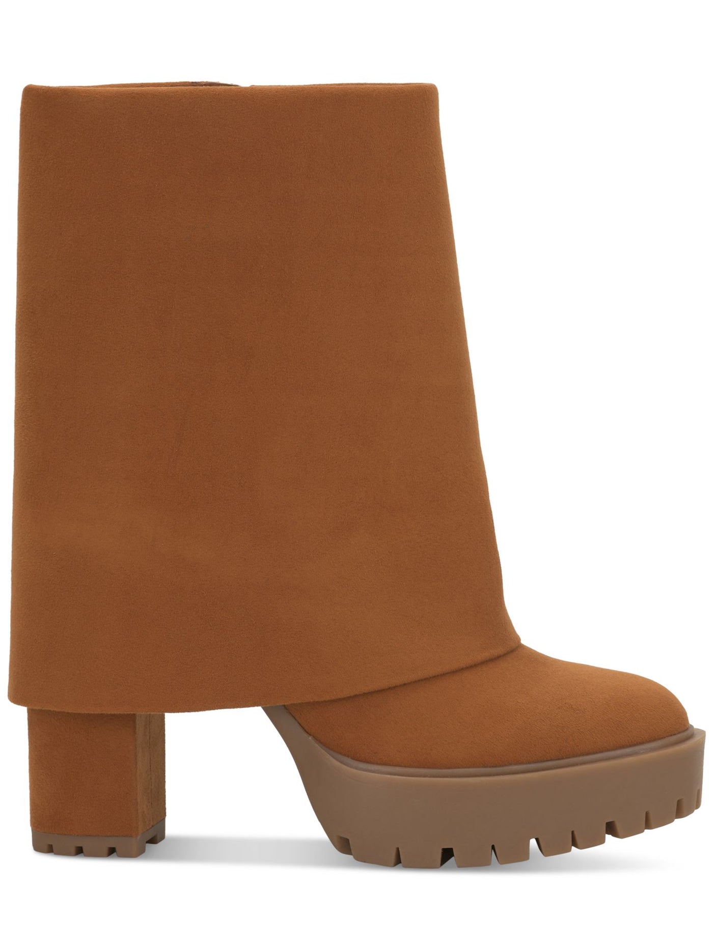 INC Womens Brown 1" Platform Cuffed Overlay Padded Acelina Round Toe Zip-Up Heeled Boots 12 M