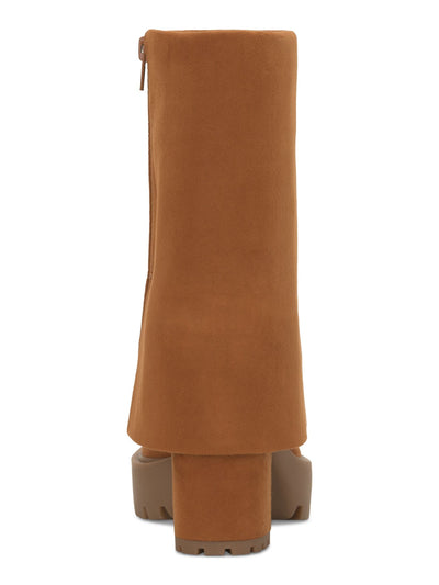 INC Womens Brown 1" Platform Cuffed Overlay Padded Acelina Round Toe Zip-Up Heeled Boots 6 M