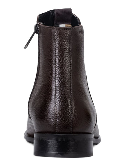 BOSS Mens Brown Heel Pull-Tab Padded Hugo Boss Colby Round Toe Block Heel Zip-Up Leather Booties 10
