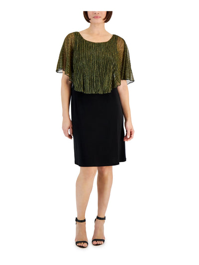 CONNECTED APPAREL Womens Black Flutter Sleeve Round Neck Knee Length Party Sheath Dress Petites 4P