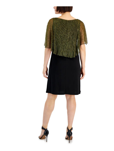 CONNECTED APPAREL Womens Black Flutter Sleeve Round Neck Knee Length Party Sheath Dress Petites 4P