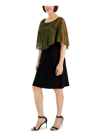 CONNECTED APPAREL Womens Black Flutter Sleeve Round Neck Knee Length Party Sheath Dress Petites 4P