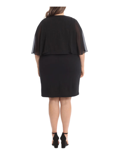 LONDON TIMES WOMAN Womens Black Sheer Lined Cropped Flutter Sleeve Open Front Wear To Work Cardigan Plus 24W
