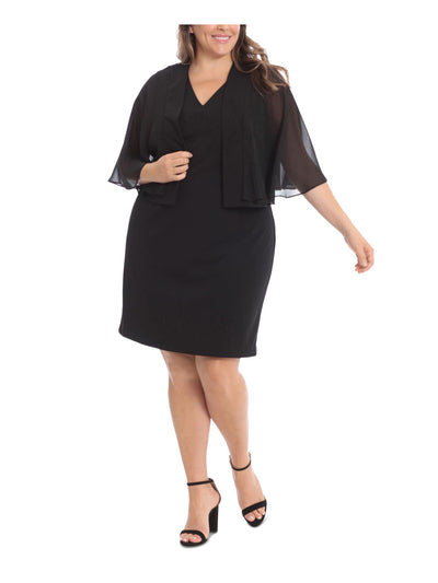 LONDON TIMES WOMAN Womens Black Sheer Lined Cropped Flutter Sleeve Open Front Wear To Work Cardigan Plus 24W