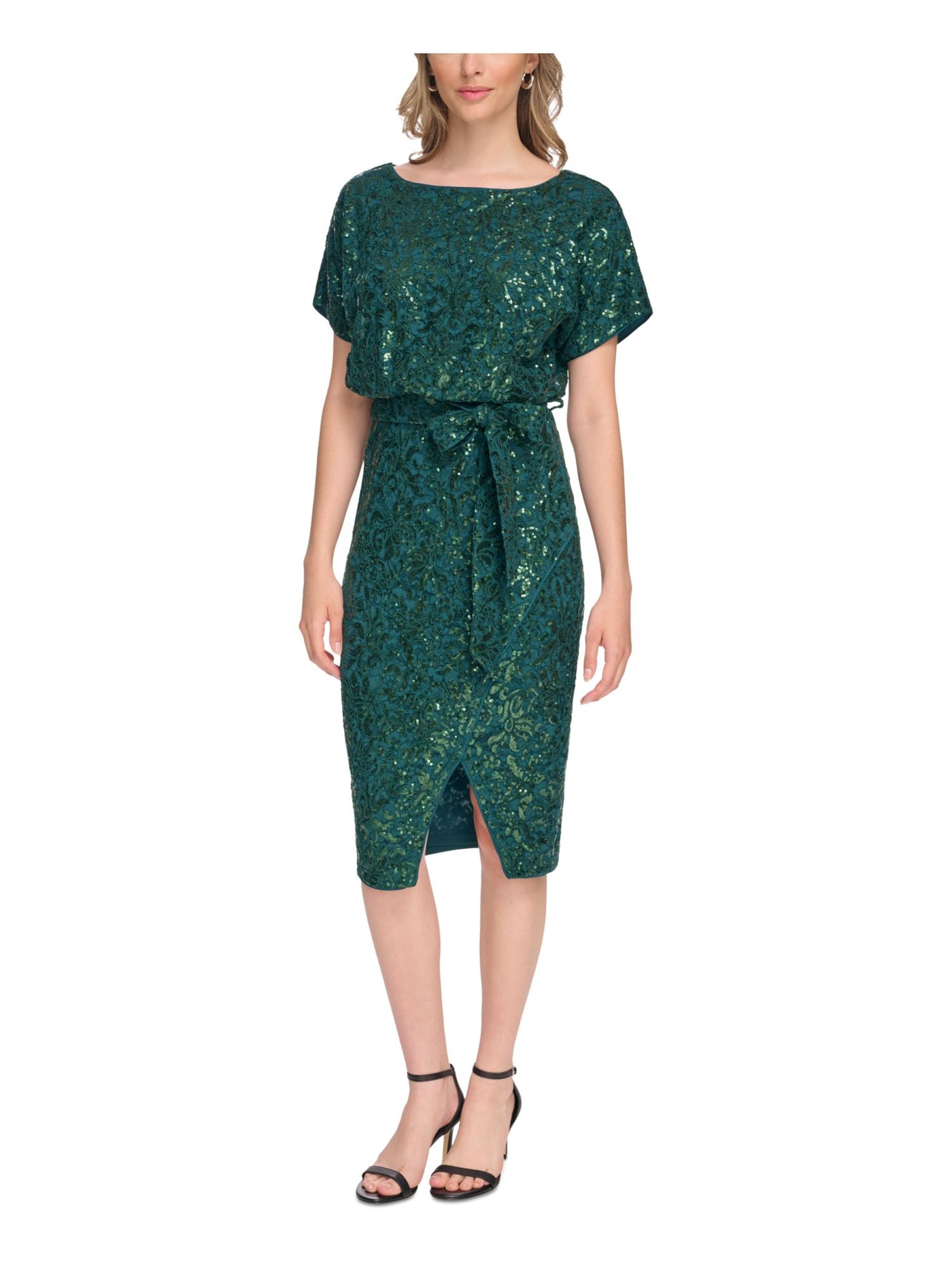 Kensie Womens Lace Sequined Cocktail And Party Dress Green 8 Kensie Womens Lace Sequined Cocktail And Party Dress Green 8