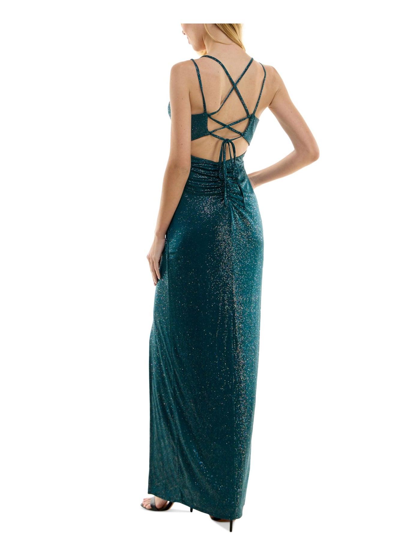 CITY STUDIO Womens Zippered Spaghetti Strap Cowl Neck Full-Length Prom Gown Dress
