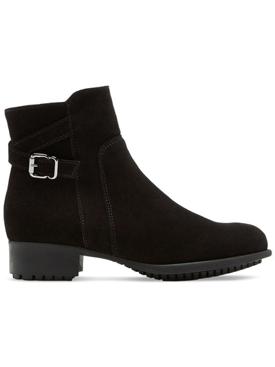 LA CANADIENNE Womens Black Waterproof Cushioned Buckle Accent Arch Support Henry Almond Toe Block Heel Zip-Up Leather Booties 7 M