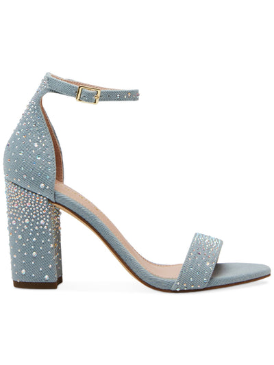 MADDEN GIRL Womens Light Blue Adjustable Ankle Strap Padded Rhinestone Embellished Beella Open Toe Block Heel Buckle Dress Heeled Sandal 6.5 M