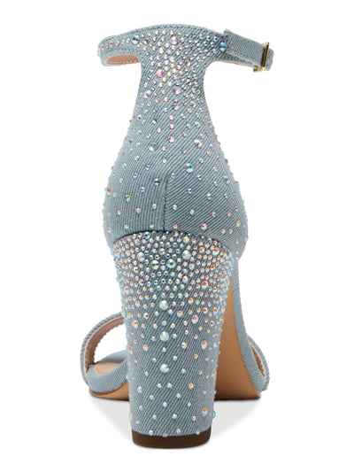 MADDEN GIRL Womens Light Blue Adjustable Ankle Strap Padded Rhinestone Embellished Beella Open Toe Block Heel Buckle Dress Heeled Sandal 6.5 M