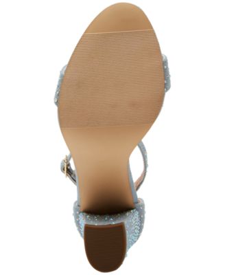 MADDEN GIRL Womens Light Blue Adjustable Ankle Strap Padded Rhinestone Embellished Beella Open Toe Block Heel Buckle Dress Heeled M