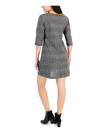 CONNECTED APPAREL Womens Black Plaid 3/4 Sleeve Round Neck Above The Knee Wear To Work Sheath Dress Petites 10P