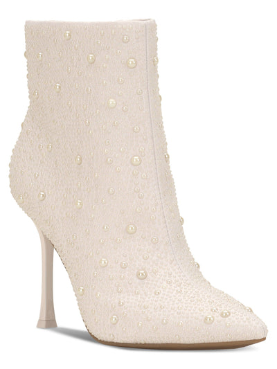 INC Womens Ivory Rhinestone Padded Rakima2 Pointed Toe Flare Zip-Up Dress Booties 8.5 M