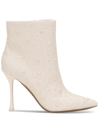 INC Womens Ivory Rhinestone Padded Rakima2 Pointed Toe Flare Zip-Up Dress Booties 8.5 M