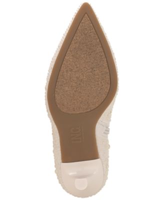 INC Womens Ivory Rhinestone Padded Rakima2 Pointed Toe Flare Zip-Up Dress Booties M