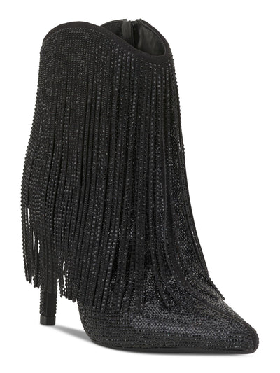 INC Womens Black Long Tassel Accents Rhinestone Padded Sahoj Pointed Toe Stiletto Zip-Up Western Boot 7 M