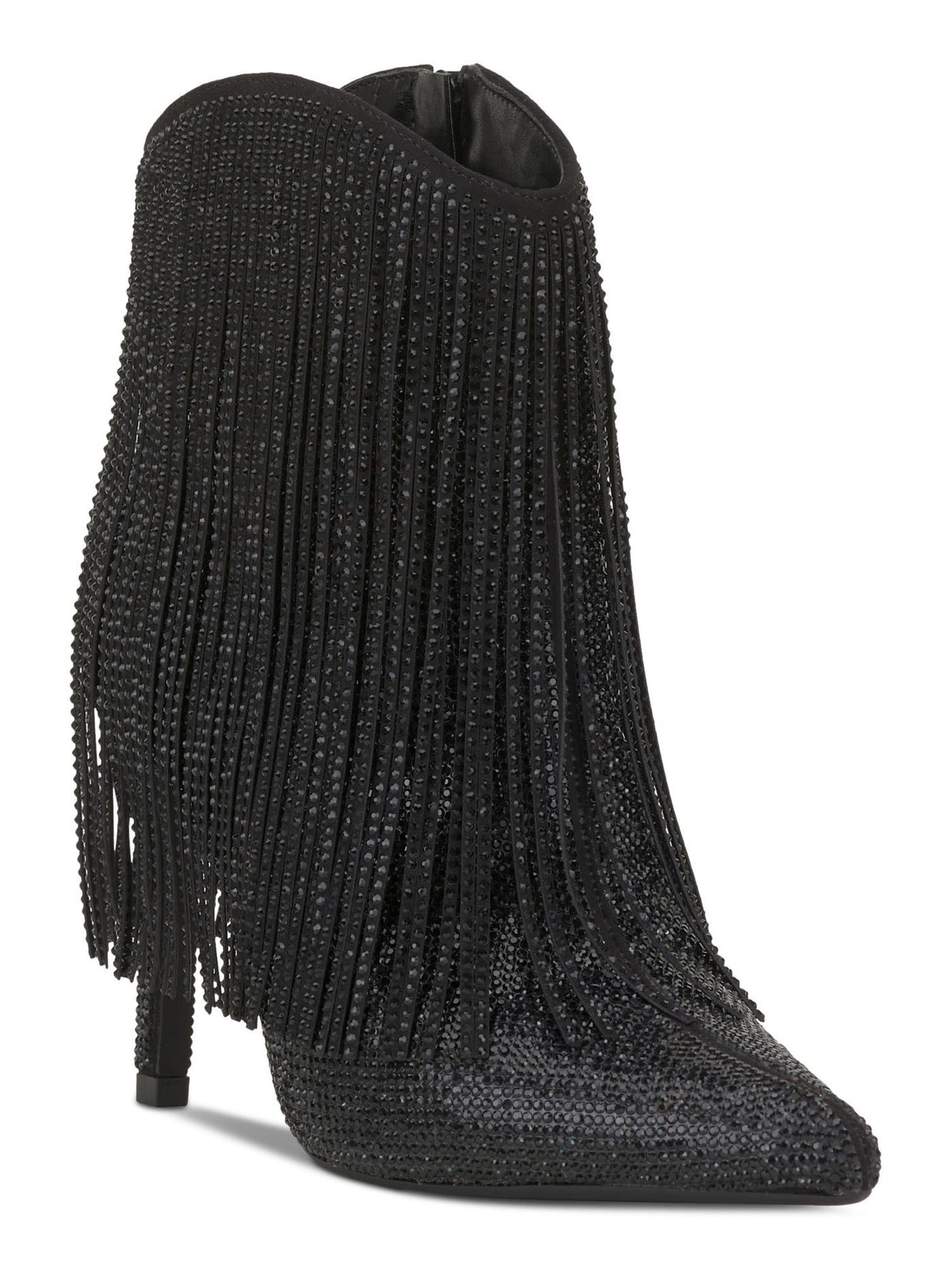 INC Womens Black Long Tassel Accents Rhinestone Padded Sahoj Pointed Toe Stiletto Zip-Up Western Boot 6 M