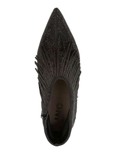 INC Womens Black Long Tassel Accents Rhinestone Padded Sahoj Pointed Toe Stiletto Zip-Up Western Boot 8 M
