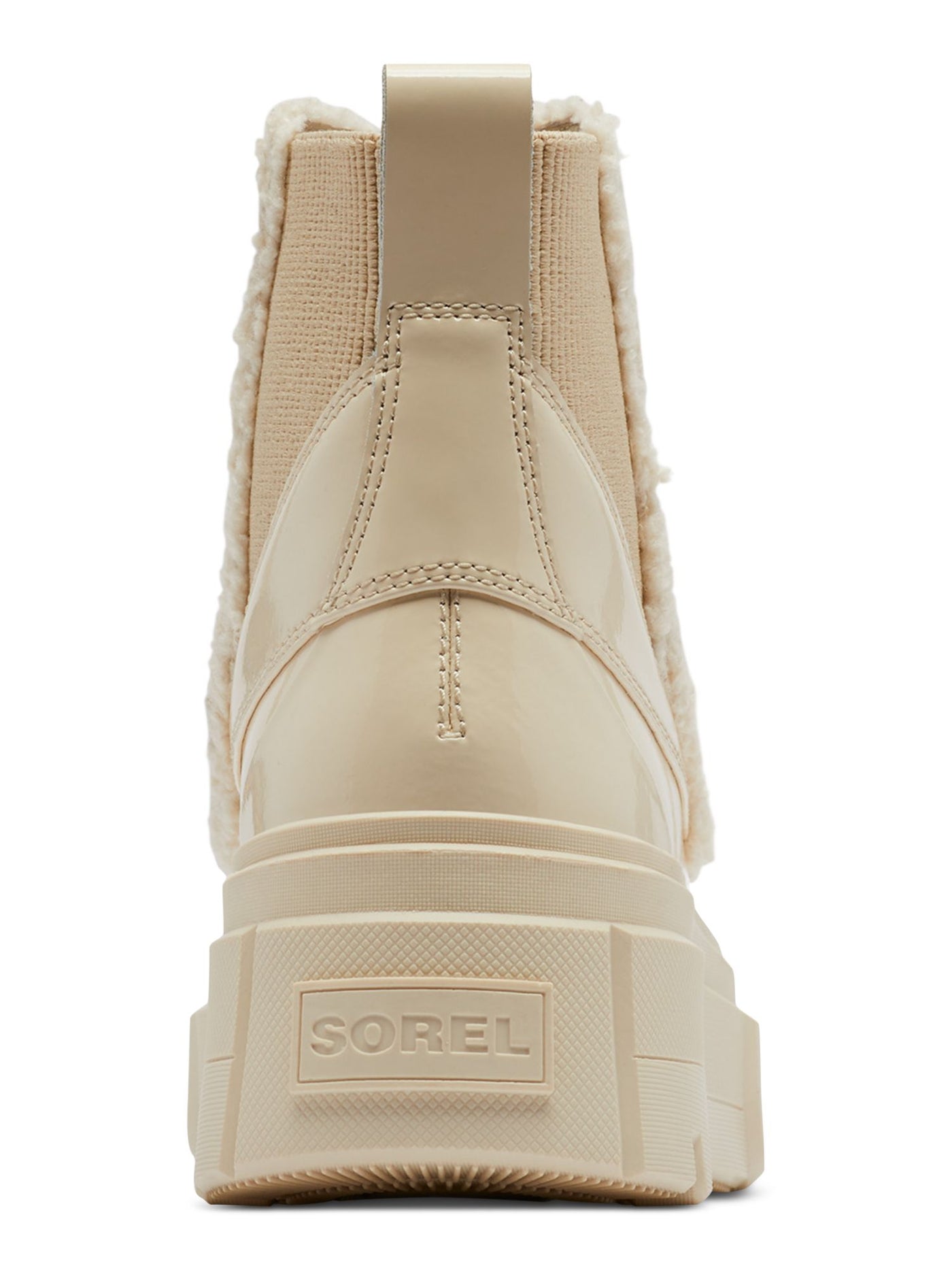 SOREL Womens Ivory Mixed Media 1" Platform Goring Faux-Shearling Detail Padded Back Pull-Tab Removable Insole Waterproof Caribou X Round Toe Wedge Leather Chelsea 5