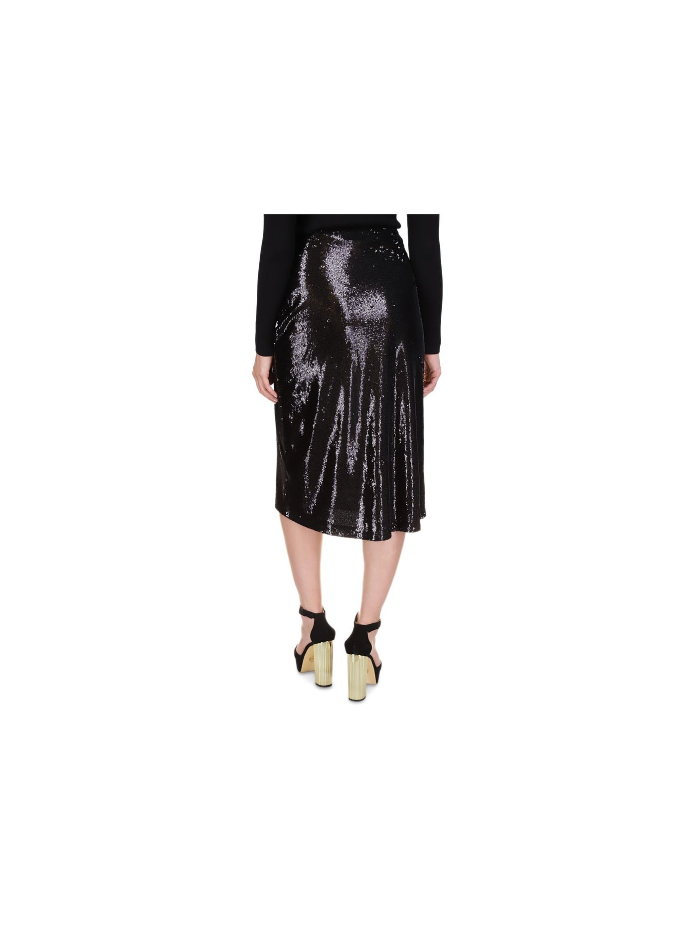 MICHAEL MICHAEL KORS Womens Black Sequined Zippered Lined Midi Party A-Line Skirt M