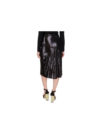 MICHAEL MICHAEL KORS Womens Black Sequined Zippered Lined Midi Party A-Line Skirt M