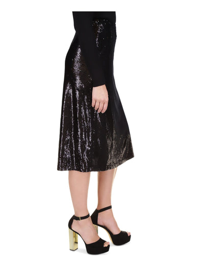 MICHAEL MICHAEL KORS Womens Black Sequined Zippered Lined Midi Party A-Line Skirt M
