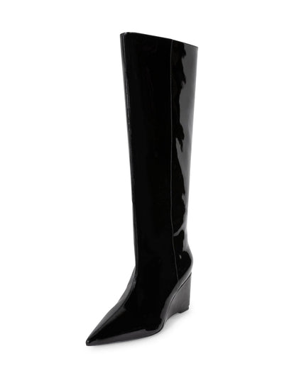 SMASH SHOES Womens Black Ankle Zip Goring Padded Lela Pointed Toe Wedge Boots Shoes 13