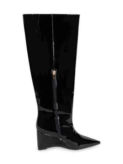 SMASH SHOES Womens Black Ankle Zip Goring Padded Lela Pointed Toe Wedge Boots Shoes 13
