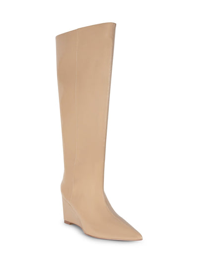 SMASH SHOES Womens Beige Ankle Zip Goring Padded Lela Pointed Toe Wedge Dress Boots Shoes 13