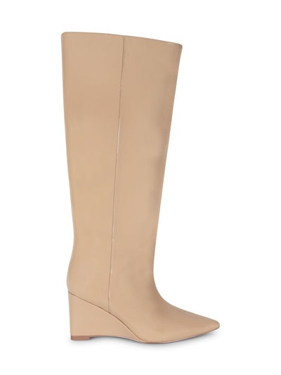 SMASH SHOES Womens Beige Ankle Zip Goring Padded Lela Pointed Toe Wedge Dress Boots Shoes 13