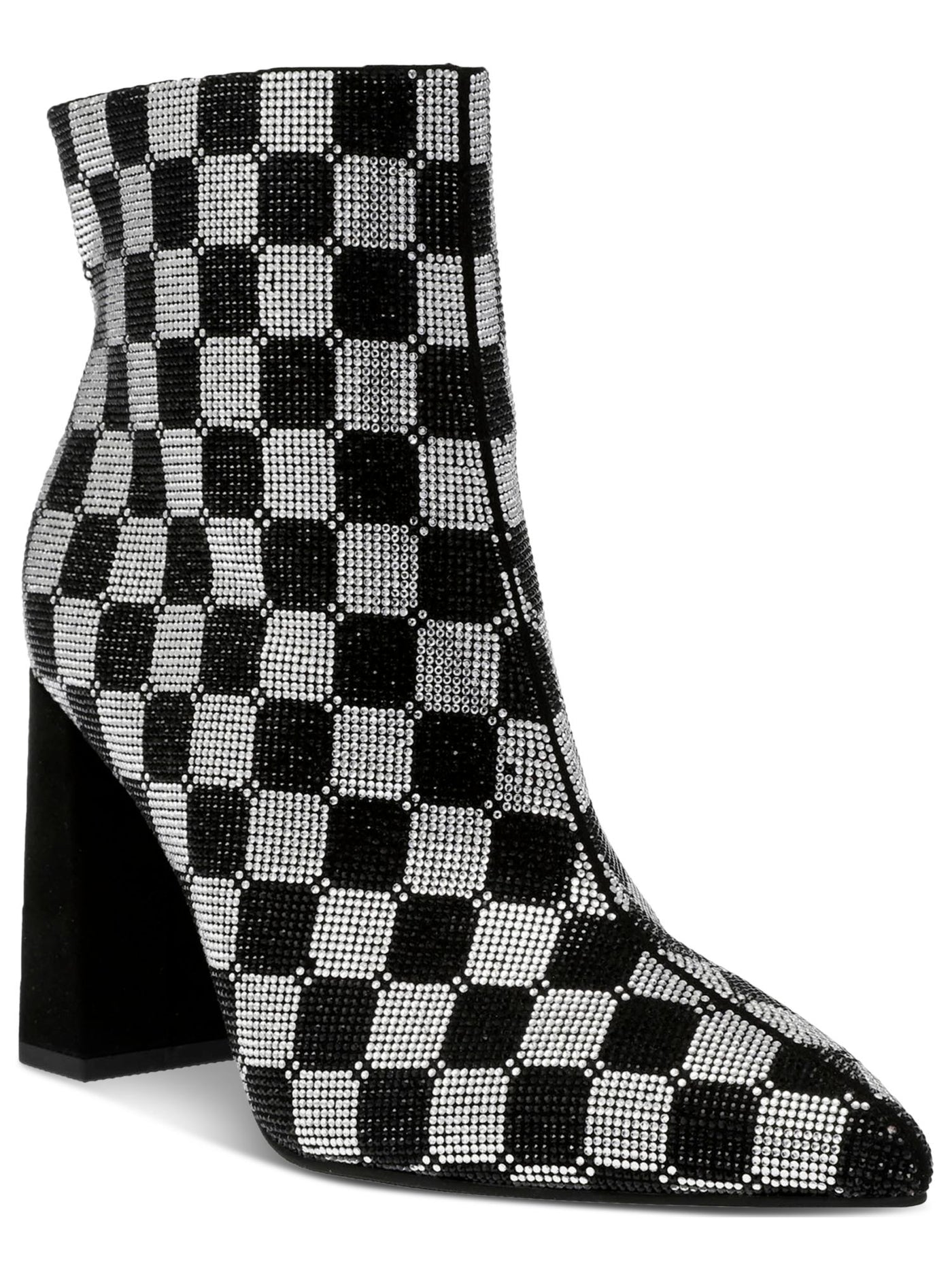 WILD PAIR Womens Black Geometric Rhinestone Padded Ingridd Pointed Toe Block Heel Zip-Up Dress Booties 8 M