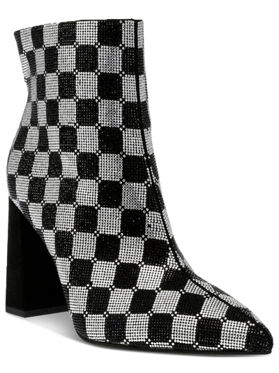 WILD PAIR Womens Black Geometric Rhinestone Padded Ingridd Pointed Toe Block Heel Zip-Up Dress Booties 8 M