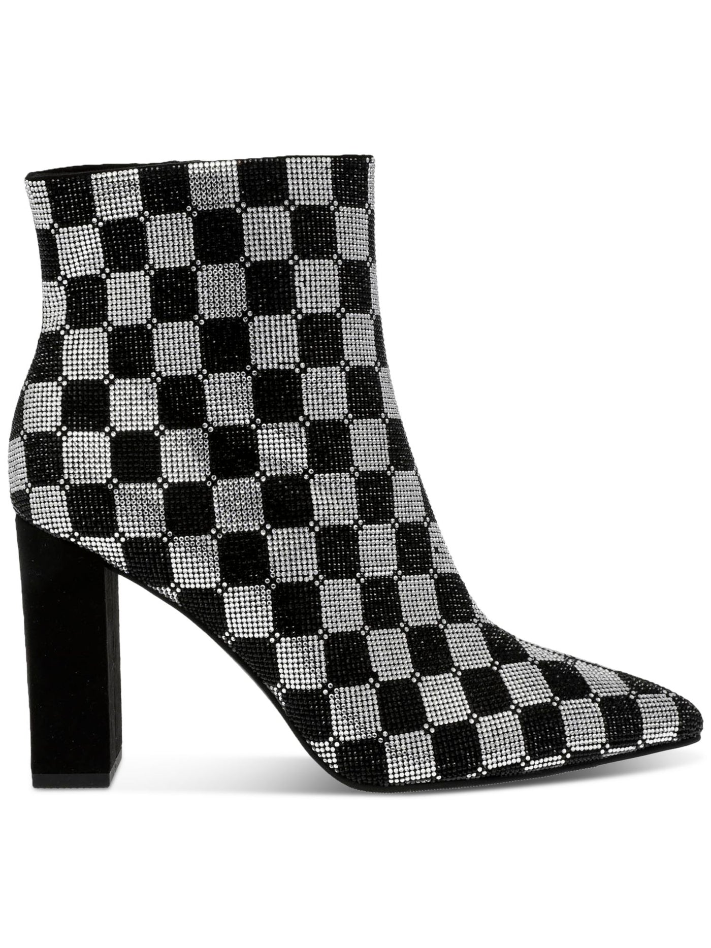 WILD PAIR Womens Black Geometric Rhinestone Padded Ingridd Pointed Toe Block Heel Zip-Up Dress Booties 8 M