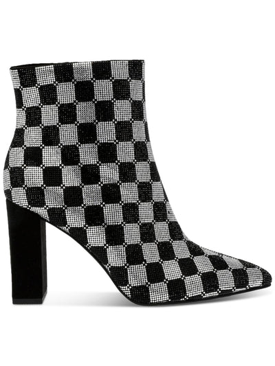 WILD PAIR Womens Black Geometric Rhinestone Padded Ingridd Pointed Toe Block Heel Zip-Up Dress Booties 6 M