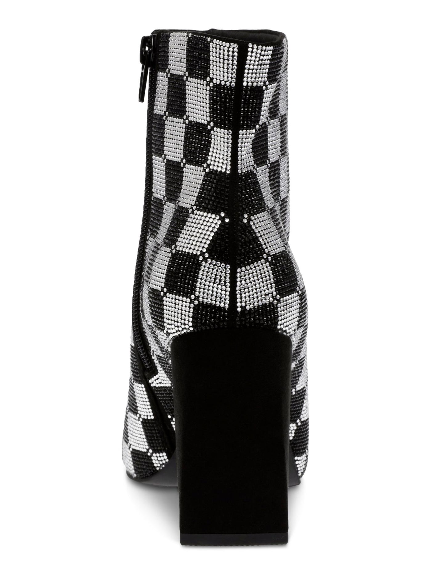 WILD PAIR Womens Black Geometric Rhinestone Padded Ingridd Pointed Toe Block Heel Zip-Up Dress Booties 8 M