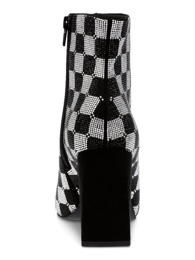 WILD PAIR Womens Black Geometric Rhinestone Padded Ingridd Pointed Toe Block Heel Zip-Up Dress Booties 6 M