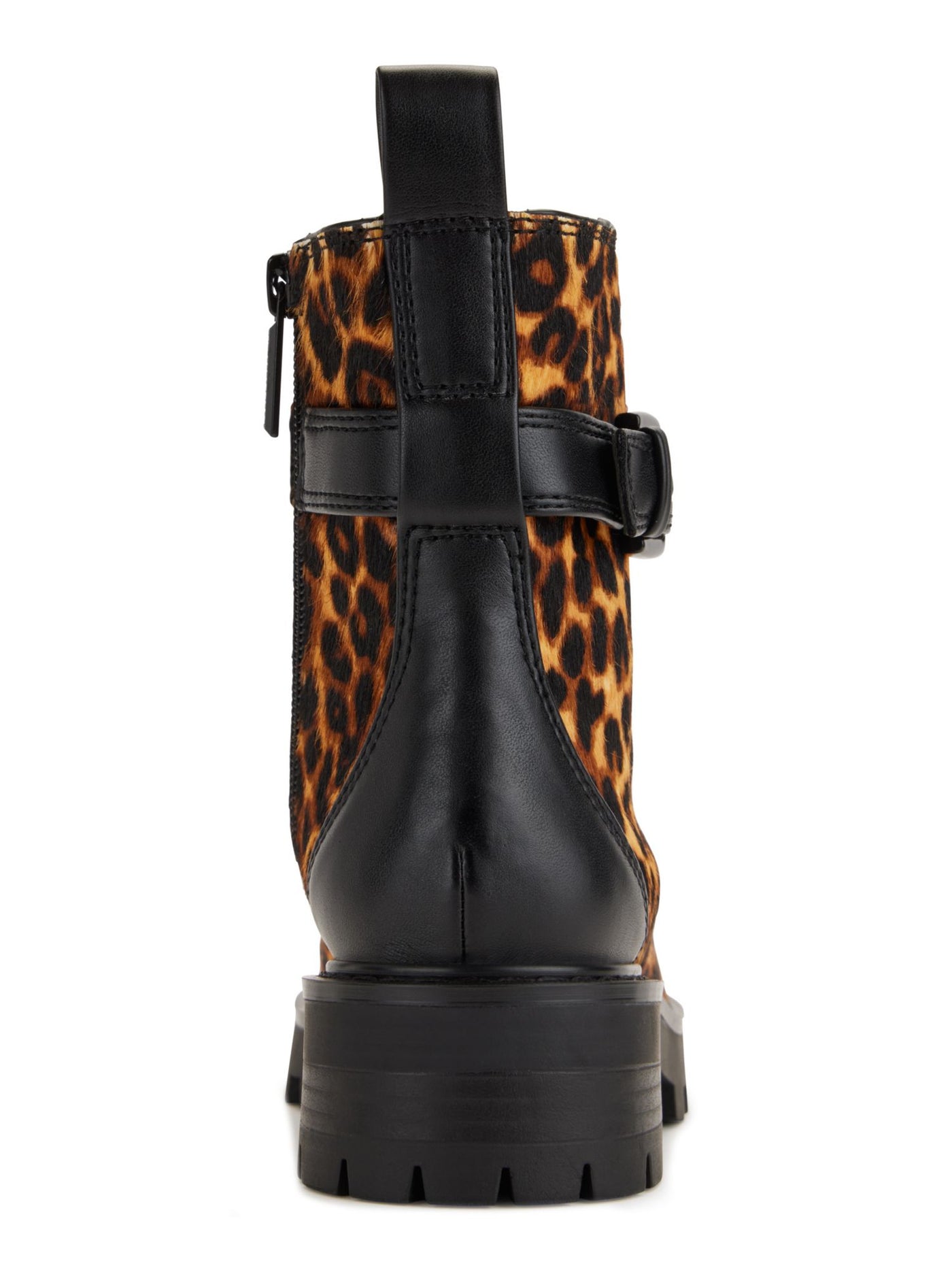 KARL LAGERFELD PARIS Womens Brown Animal Print Embellished Buckled Ankle Strap Heel Pull-Tab Padded Lug Sole Maeva Cap Toe Zip-Up Combat Boots 6.5 M