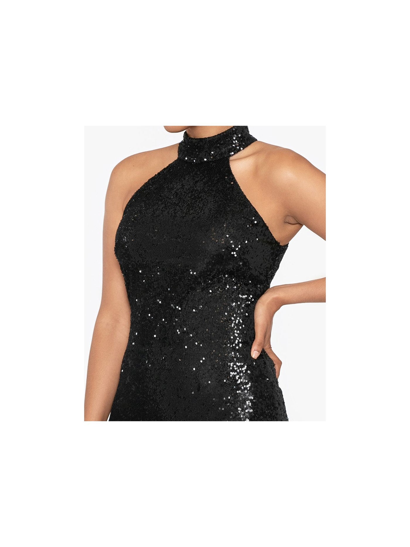 BETSY & ADAM Womens Black Zippered Lined Paillette Sequined Hem Sleeveless Halter Short Cocktail Sheath Dress 4