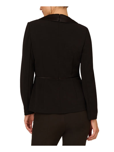 ADRIANNA PAPELL Womens Black Zippered Lined Double Breasted Long Sleeve Collared Wear To Work Blouse 2