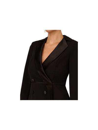 ADRIANNA PAPELL Womens Black Zippered Lined Double Breasted Long Sleeve Collared Wear To Work Blouse 2