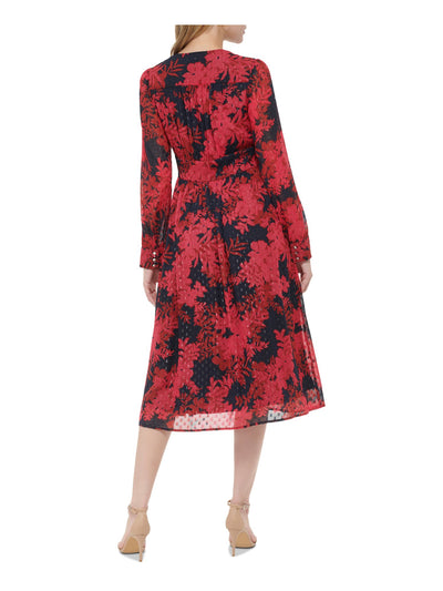 TOMMY HILFIGER Womens Zippered Cuffed Sleeve Surplice Neckline Midi Wear To Work Shift Dress