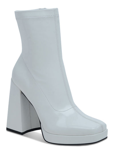 WILD PAIR Womens White Padded Stretch Beautee Square Toe Flare Zip-Up Dress Boots 7 M