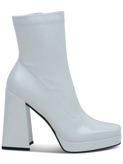 WILD PAIR Womens White Padded Stretch Beautee Square Toe Flare Zip-Up Dress Boots 7 M