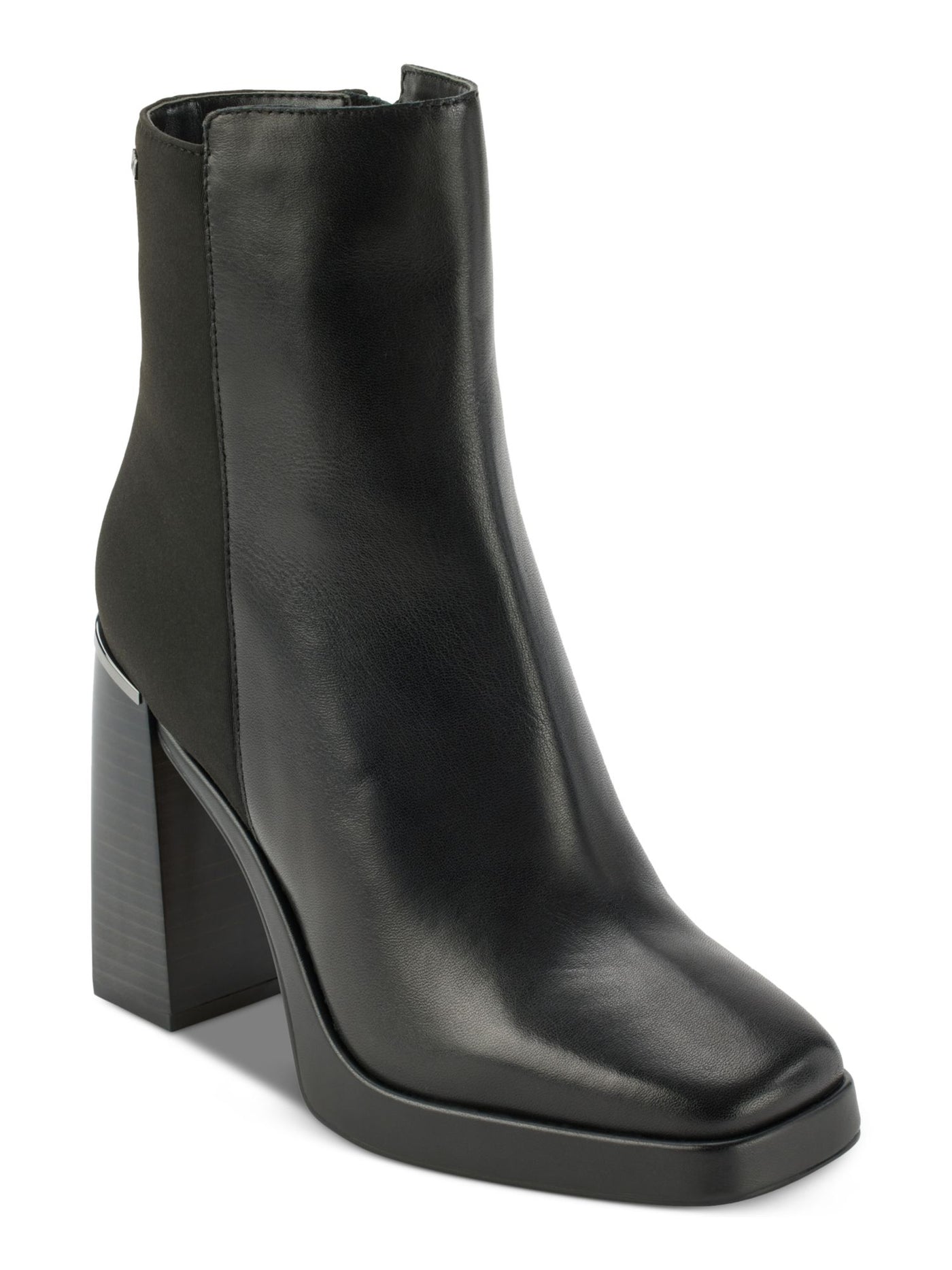 DKNY Womens Black Mixed Media Metallic Heel Accent Logo Accent Padded Felice Square Toe Block Heel Zip-Up Dress Boots 7.5