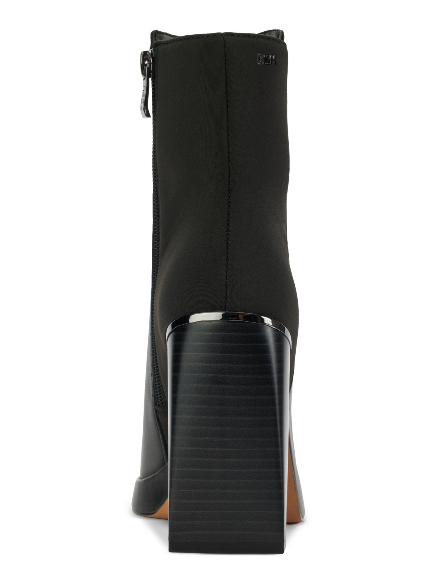 DKNY Womens Black Mixed Media Metallic Heel Accent Logo Accent Padded Felice Square Toe Block Heel Zip-Up Dress Boots 7.5