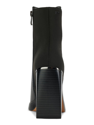 DKNY Womens Black Mixed Media Metallic Heel Accent Logo Accent Padded Felice Square Toe Block Heel Zip-Up Dress Boots 7.5